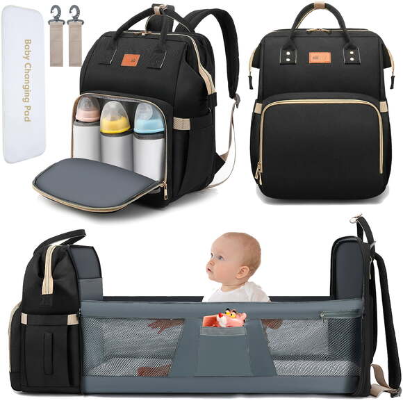 Debug- Diaper Backpack Travel Changing Station with 30L Bassinet- Black - Picture 2 of 11